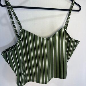 Spaghetti Strap Summer Green And White Crop Top, Large, Great Condition